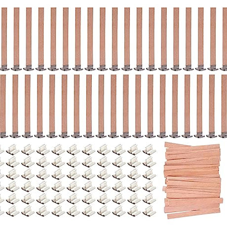 200PCS Wicks Wooden Set for Candles – 100 Wooden Wicks and 100 Candle Wick Clips for Candle Making Supplies Wood Candle Wicks for Soy Wax Wood Wicks YARRD