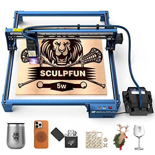 SCULPFUN S30 Laser Engraver with Air Assist, 5W Laser Cutter 0.06 * 0.06mm Accuracy Laser Engraving Machine, 935 * 905mm Extendable Working Area 10X