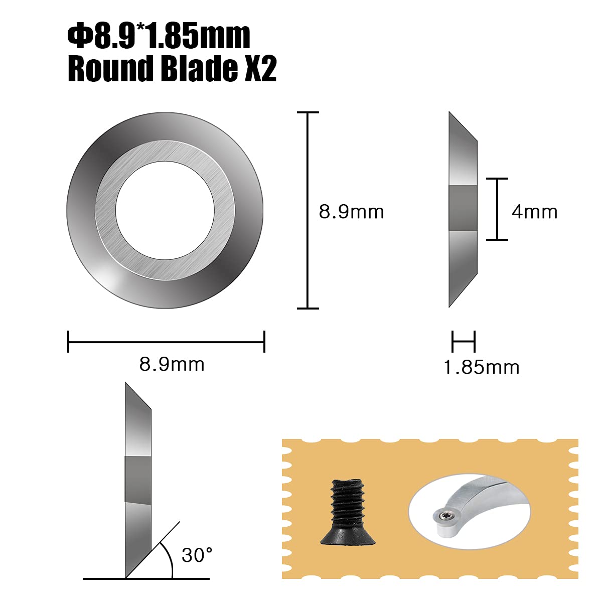 Aogbra 8Pcs Tungsten Carbide Cutters Inserts Set for Wood Lathe Turning Tools(Include 11mm Square with Radius,12mm and 8.9mm Round,30x10mm Diamond - WoodArtSupply