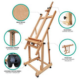 Mont Marte Tilting Studio Wooden Floor Easel. Height Adjustable Extra Large H-Frame Featuring a Large Tilt Range. Castor Wheels Allow Easy Movement MONT MARTE