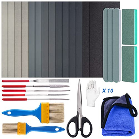 LET'S RESIN Resin Polishing Strips Kit,33Pcs Resin Supplies with Sandpaper,Resin File Kit &Blocks,Scissors,Wooden Brush,Cloth,Resin Tools for Epoxy LET'S RESIN