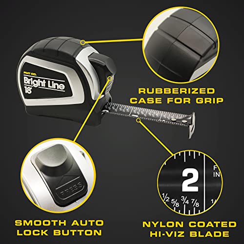 Perfect Measuring Tape - BrightLine High Contrast Dark Mode Easy Read Tape Measure for Low Light Visibility - Heavy Duty Rubber Case 18ft (Inch PERFECT MEASURING TAPE