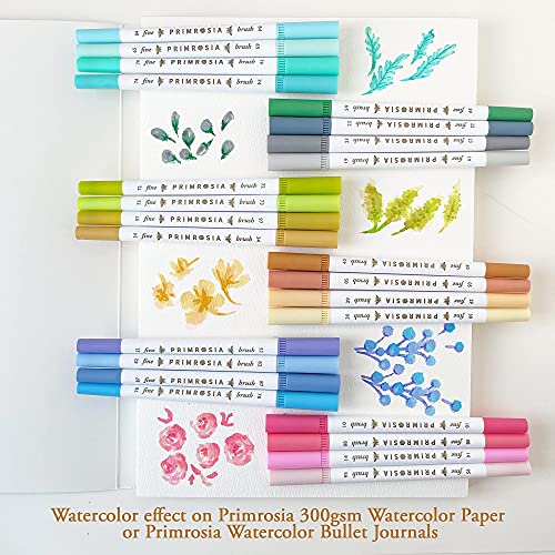 Primrosia 24 Pastel Dual Tip Markers, Fine Tip and Brush Pens. Perfect for art, illustration, drawing, calligraphy and bullet journals Primrosia