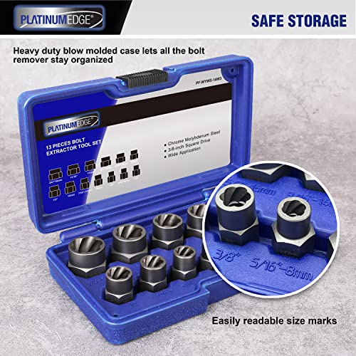 PLATINUMEDGE Bolt Extractor Tool Set, 13 Pieces Impact Bolt & Nut Remover Set, Stripped Lug Nut Remover, Extraction Socket Set for Easy Out Rusted PLATINUMEDGE