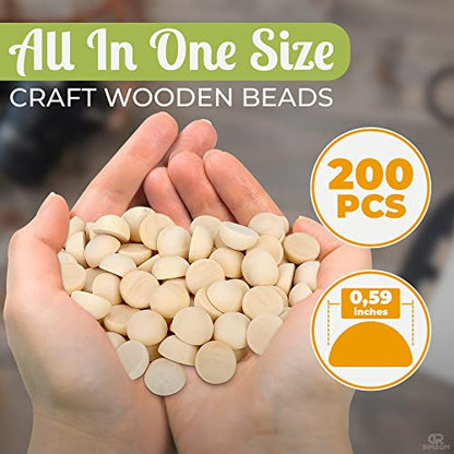 200PCS Craft Wooden Beads(15 mm) - Natural Unfinished Wood Beads - Half Wooden Beads for Crafts, Painting Woodworking - Decorative Christmas Wooden