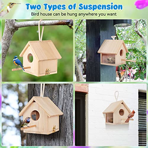 GINDOOR Bird Houses for Outside Clearance with Pole, Wood Birdhouse Blue Bird House Birdhouses for Outdoors Hanging Garden Patio Decorative for - WoodArtSupply