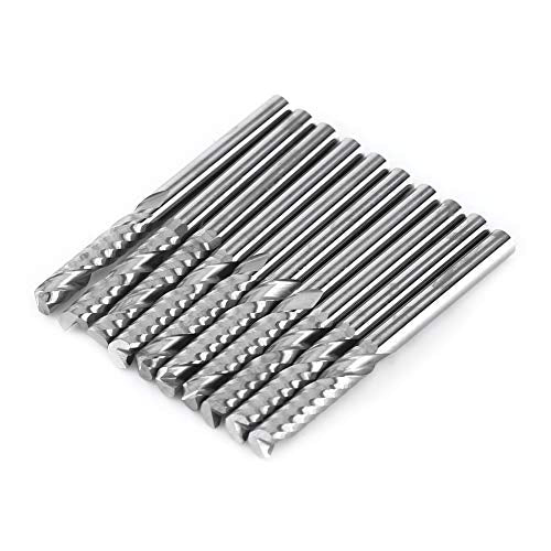 End Mill Bits 10 Pcs 1/8” Shank Single Flute End Mills Drill Bit Tool Tungsten Carbide CNC Router Milling Bits for Wood Aluminum Steel PCB PVC