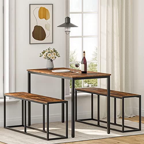HOOBRO Dining Bench, 47.2 Inch Table Bench, Industrial Style Kitchen Bench, Steel Frame, Easy to Assemble, for Kitchen, Dining Room, Rustic Brown and HOOBRO