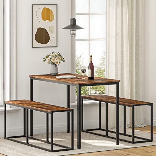 HOOBRO Dining Bench, 47.2 Inch Table Bench, Industrial Style Kitchen Bench, Steel Frame, Easy to Assemble, for Kitchen, Dining Room, Rustic Brown and