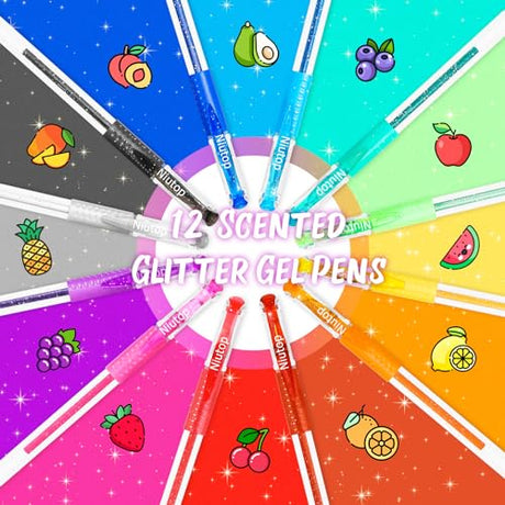 Niutop 12-Color Scented Glitter Gel Pens for Kids, Fruity Scented Markers, Colored Pen Set Fun Pens, Cute School Supplies Stationary, Art Supplies, Niutop