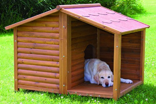 TRIXIE natura Lodge Dog House, Covered Porch, Hinged Roof, Adjustable Legs, Brown, Medium - WoodArtSupply