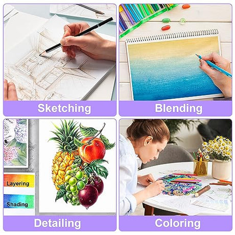 KALOUR 200PCS Colored Pencils Set for Adult Coloring Books with Tutorial & Color Chart, 180 Artists Colored Pencils,12 Watercolor Pencils,Art KALOUR PDAS