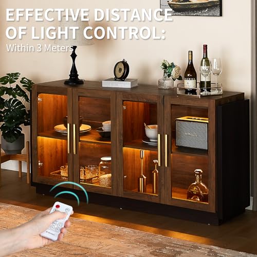 LUXOAK Sideboard Buffet Cabinet with Storage,64" Cabinet with Glass Door, Modern Wood Glass-Buffet Cabinet for Dinning Room,Kitchen, Hallway, and LUXOAK