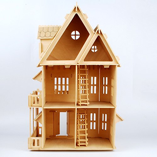 NWFashion Children's 17" Wooden 6 Rooms DIY Kits 3D Puzzle for Christmas Party Halloween House (Gothic) - WoodArtSupply