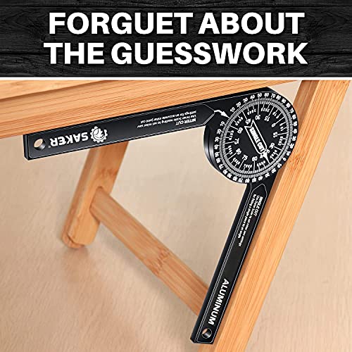 Saker Miter Saw Protractor|7-Inch Aluminum Protractor Angle Finder Featuring Precision Laser-Inside & Outside Miter Angle Finder for Carpenters, Saker