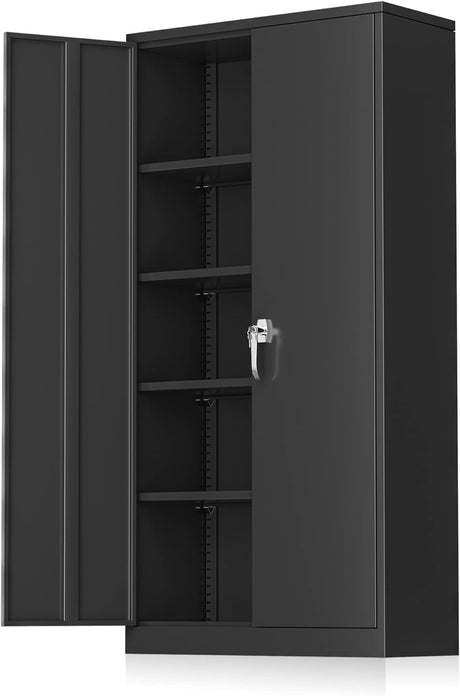 INTERGREAT Black Metal Storage Cabinet, 72" Locking Steel Cabinets with 2 Door and 4 Adjustable Shelves, Tall Metal Cabinet for Home Office, Garage, INTERGREAT