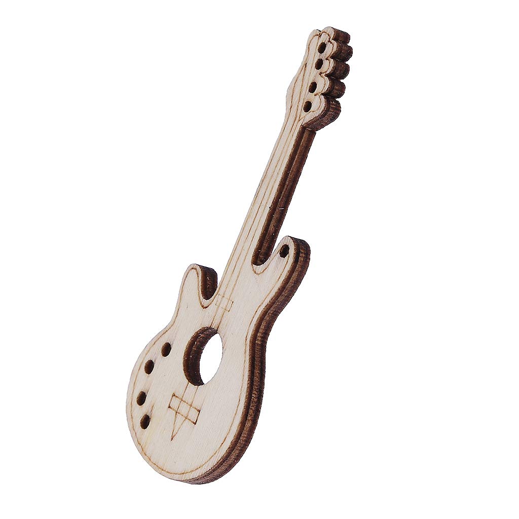 BUZHI 10pcs Guitar Shaped Wooden Embellishments,Wooden Cutouts Wood Ornament Natural Wood Pieces for Wedding, Christmas, Home Decoration BUZHI