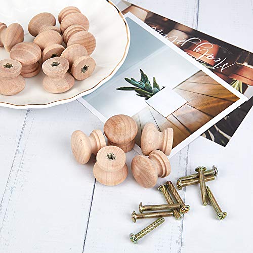 OLYCRAFT 30 Sets Unpainted Wooden Drawer Knob 4/5 Inch Tall Natural Wood Knobs, Marshroom Wood Finials for Cabinet Furniture Drawer Knobs Pulls