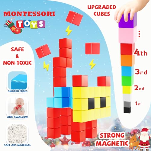 Girigi 10 Colors Magnetic Blocks for Toddler Toys, Montessori Sensory STEM Building Preschool Magnet Toys for 3 4 5 6 Year Old Boys and Girls, Large