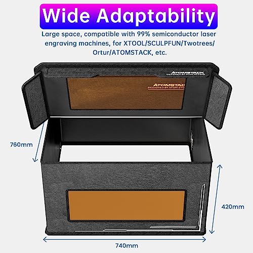 ATOMSTACK Enclosure for Laser Engraver with 2m Exhaust Pipe, Foldable Fireproof Protective Cover for Laser Engraving Machine, Isolating Smoke, Odor KoveYzao