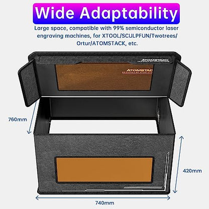 ATOMSTACK Enclosure for Laser Engraver with 2m Exhaust Pipe, Foldable Fireproof Protective Cover for Laser Engraving Machine, Isolating Smoke, Odor - WoodArtSupply