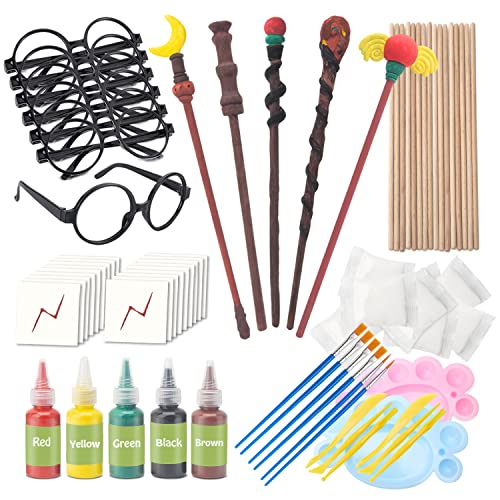 YoHold Magic Wizard Wand Making Kit DIY Craft Set with Wizard Glasses, Lightning Bolt Scar Temporary Tattoo for School Party Supplies,Magic Theme - WoodArtSupply