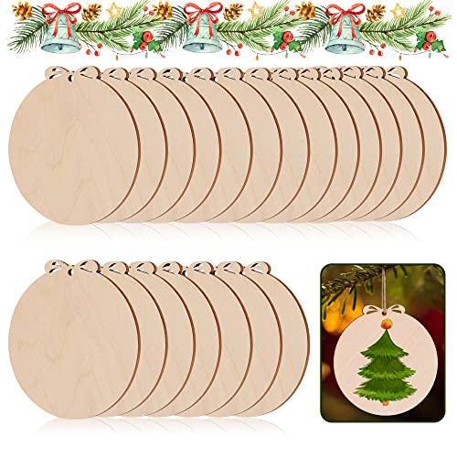 20PCS DIY Christmas Wooden Ornaments, Unfinished Wood Christmas Tree Ornaments, DIY Crafts Blank Unfinished Round Wooden Ornaments, Farmhouse - WoodArtSupply