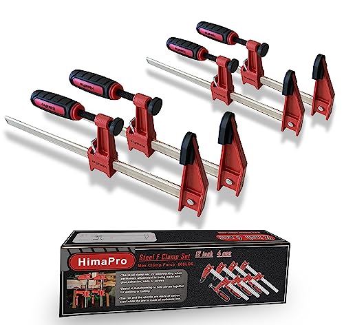 HimaPro 12 Inch Bar Clamp Set, 4 Pack 600 lbs Load Limit Medium Duty Quick Release Steel F Clamp, Ideal for Woodworking, Metalworking, and DIY HimaPro