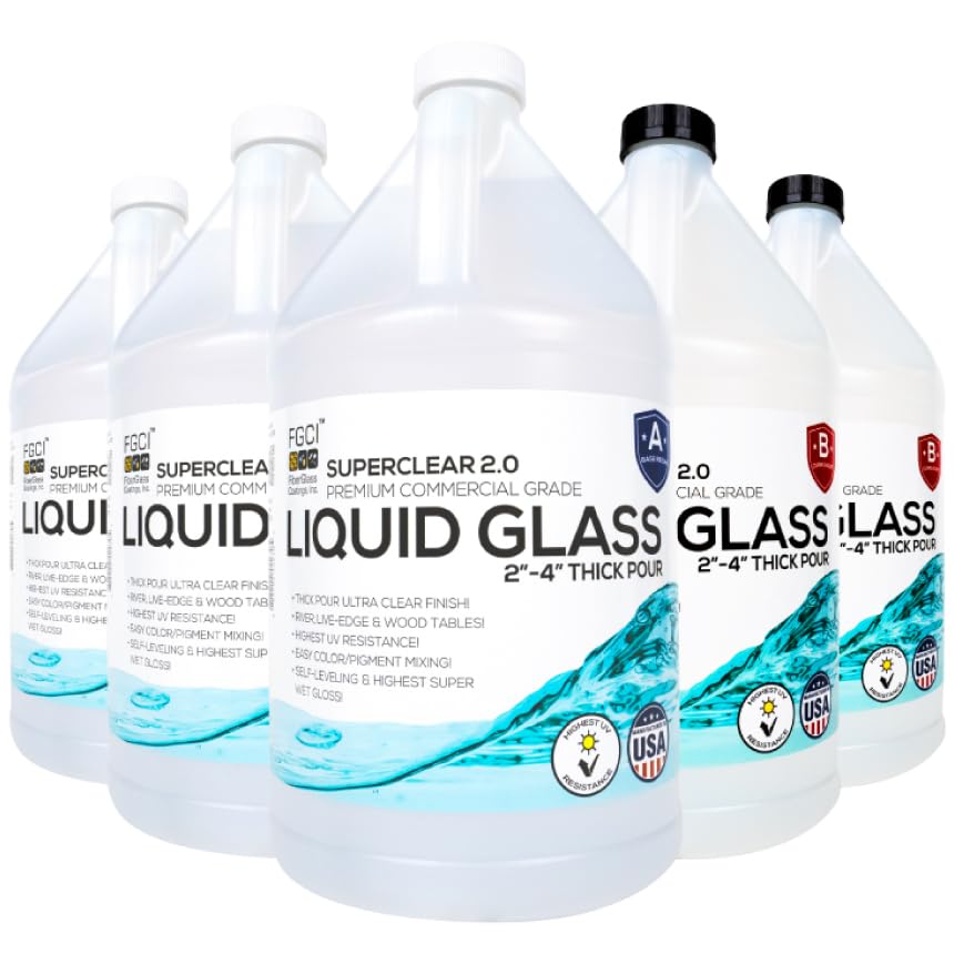 Superclear Liquid Glass Deep Pour Epoxy Resin Kit, Premium Commercial Grade, Bulk 15 Gallon Mega Pack - 2:1 Crystal Clear Liquid Glass Pour up to FGCI