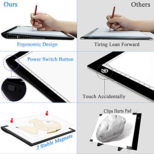 Rechargeable Light Box for Tracing Board Portable Cordless Light Pad Drawing A4 LED Trace Lights, Golspark Wireless Battery Operated Copy Board GOLSPARK