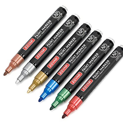 ZEYAR Permanent Oil-Based Paint Markers, Medium Point, Waterproof ink, Expert of Rock Painting, Great on Mug, Rock, Glass, Canvas, Metal and more (6 - WoodArtSupply