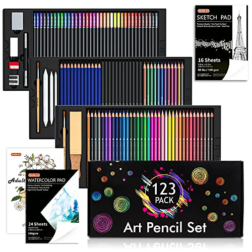 Shuttle Art Professional Drawing Kit, 123 Pieces of Drawing Pencils Set Includes Colouring Pencils, Watercolor, Charcoal, Graphite and Sketch, Ideal - WoodArtSupply