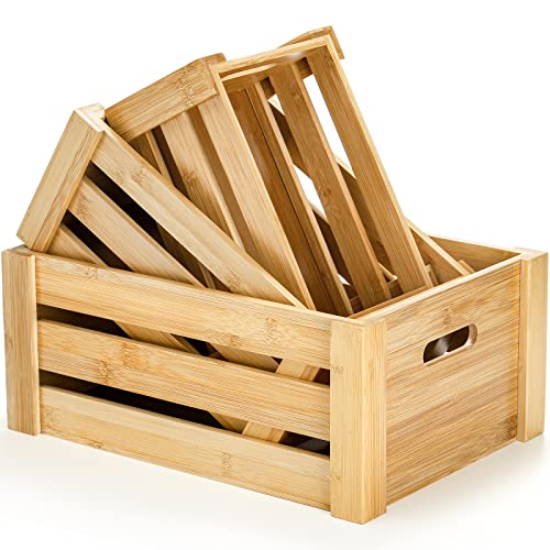 Lawei Set of 3 Bamboo Nesting Crates with Handles, Rustic Decorative Storage Container Box, Crate Box for Display, Farmhouse Bamboo Basket Bins for - WoodArtSupply