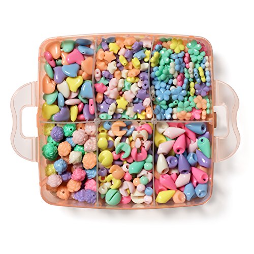 Beads for Kids Crafts, Jewelry Making Kit - 1000 Multi-Shaped Beads with Clasps and Beading String, Organized Storage Case, Ages 6 and Up