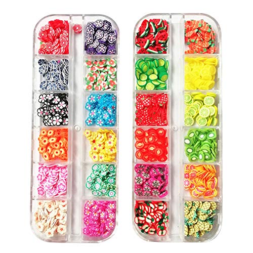 AKOAK 2 Boxes of Crystal Mash Clay Strip Flowers Fruit Slices Apples, Strawberries, Watermelons Nail Crafts Making, Decorations Scrapbook DIY Crafts AKOAK