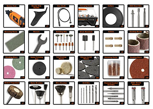 WEN 23190 1.3-Amp Variable Speed Steady-Grip Rotary Tool with 190-Piece Accessory Kit, Flex Shaft, and Carrying Case, Multicolor WEN