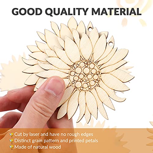 EXCEART 10 Pcs Unfinished Sunflower Wood Cutout Blank Wood Sunflower Slice with Twine for DIY Craft Spring - WoodArtSupply