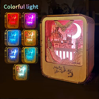 Music park 3D Wooden Puzzles Musical Castle Night Light Music Box Model Kits Handmade DIY Birthday Gift Girls and Women,Age 14+