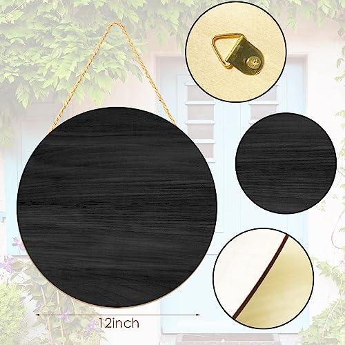 Black Blank Unfinished Wooden Circle Sign Round Hanging Decorative Wood Plaque Wooden Sign with Ropes for DIY Crafts, Door Hanger, Sign, Wood Buring, clothmile