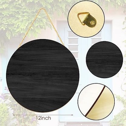 Black Blank Unfinished Wooden Circle Sign Round Hanging Decorative Wood Plaque Wooden Sign with Ropes for DIY Crafts, Door Hanger, Sign, Wood Buring, - WoodArtSupply