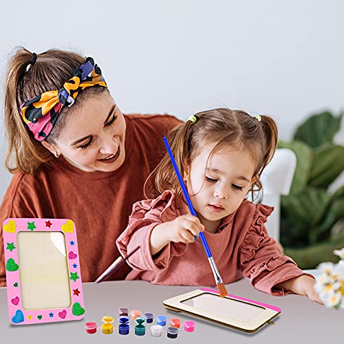Aweyka Picture Frame Painting Craft Kit, 5 Packs 6 x 8 inch DIY Wooden Photo Frames with Stand & Clear Protector, Painting Tools Set, Eva Stickers Aweyka