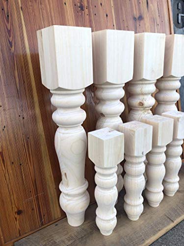 CAROLINA LEG CO. Chunky Pine Dining and Bench Combo - Farmhouse Legs - Set of 4 Dining and Bench Legs - Unfinished - Made in NC CAROLINA LEG CO.