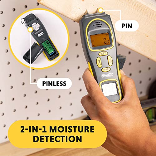 General Tools 4-in-1 Pin/Pinless Combo Moisture Meter #MMH800 - Pin/Pinless Combo Mold Detector for Home - Dual LCD Display & Audible Alarm - WoodArtSupply