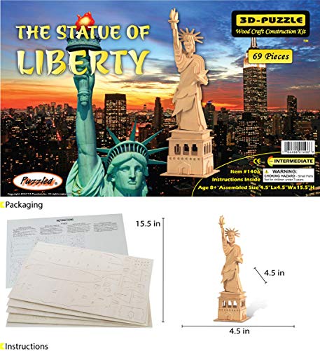 Puzzled 3D Puzzle The Statue of Liberty Wood Craft Construction Model Kit, Educational DIY Wooden Toy Assemble Model Unfinished Crafting Hobby Puzzle - WoodArtSupply