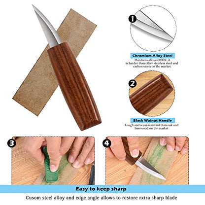 Wood Carving Tools Set,Detail and Hook Carving Knife Kit for Beginners,Trimming Knife for Spoon Bowl Cup Woodwork,Round Handle Design and 6pcs SK2 - WoodArtSupply