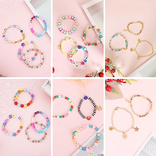 Meland Clay Beads Bracelet Making Kit - 7905Pcs Jewelry Making Kit with 28 Colors Flat Polymer Beads, Smile Face & Large Charm Beads, Craft Kit for