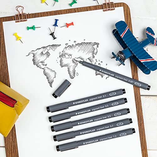 STAEDTLER Pigment Liner, Fineliner Pen for Drawing, Drafting, Journaling, 0.5mm, Black, Box of 5 Pens, 308 05-9M STAEDTLER