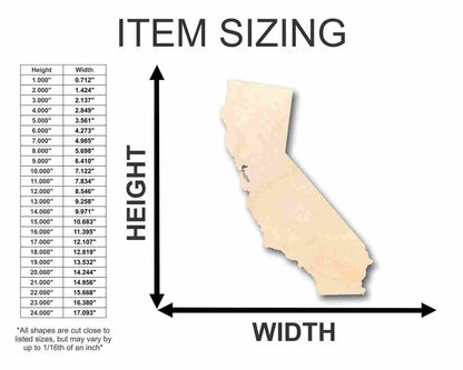 Unfinished Wood California Shape - State - Craft - up to 24" DIY 5" / 1/4" - WoodArtSupply