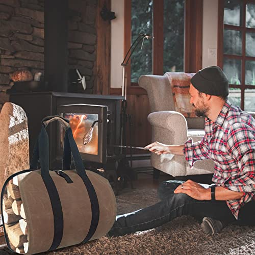 Joroamp Waxed Firewood Carrier with Handles, Canvas Log Carrier Tote Bag, Durable Fireplace Wood Stove Accessories, Perfect for Carrying Wood at Joroamp