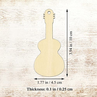 Creaides Guitar Wood DIY Craft Cutout Wooden Guitar Shaped Hanging Ornaments with Hole Hemp Ropes Gift Tags for Wedding Birthday Christmas Party